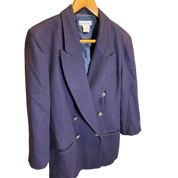 Vintage Stephanie Andrews Navy Blue Double Breasted Wool Blazer Jacket Sz 14P - Picture 3 of 9